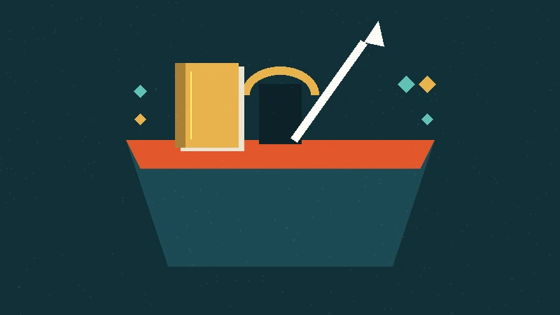 Open toolbox with a book, pen, and spark shapes popping out