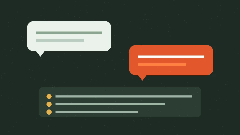Chat bubbles feeding a three-item chapter outline list