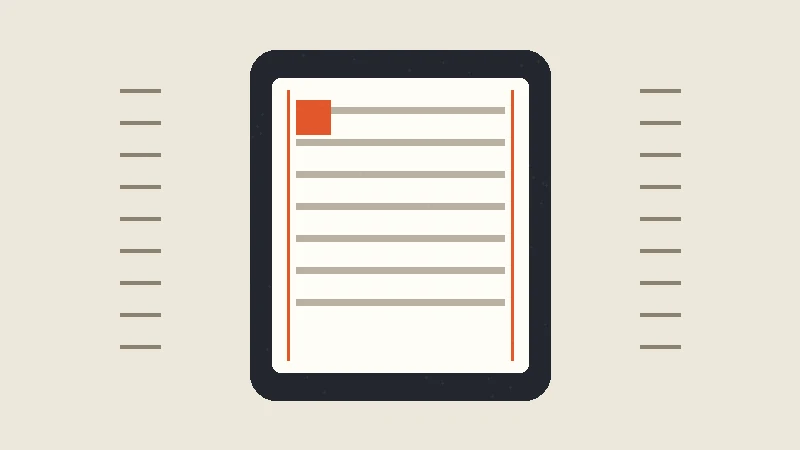 E-reader showing clean chapter text between coral margin guides