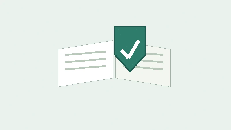 Green shield with a check guarding an open book