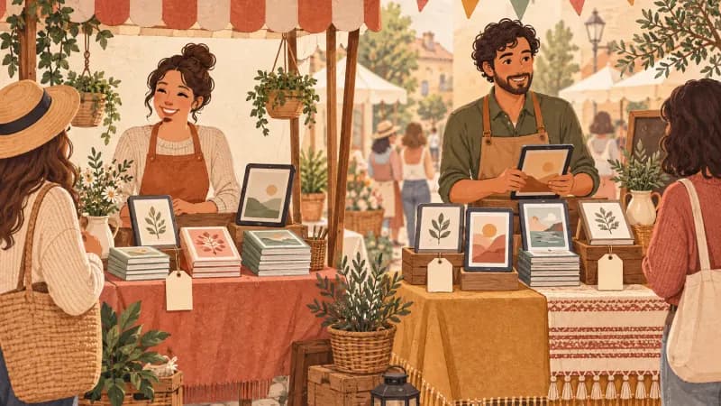 Marketplace listing mockups for an ebook on Etsy and Gumroad